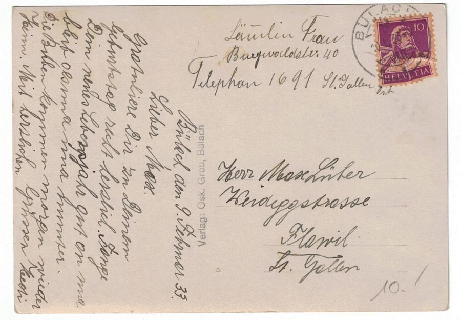 Cartoline postali: Bülach, Kirche, Oldtimer, gelaufen 1933 – Usato da Frauenfeld venduto da POML 1