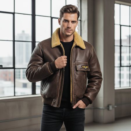 Fliegerjacke Leder Shearling Herren Gr. 48 – Vintage Aviator