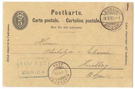 1890 5 Cts Postkarte Kat.-Nr. 18, Egli & Co. Zürich