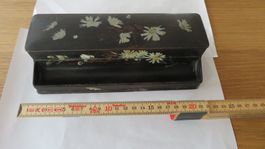 Schreibschatulle antik Blumendekor 2 Tintenfässchen