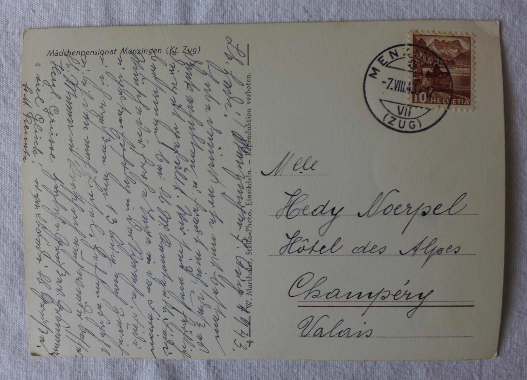 Cartoline postali: AK MENZINGEN ZG, Mädchenpensionat – Usato da Wallisellen venduto da aloa09 1