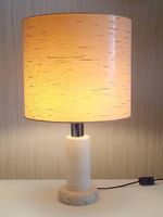 Grande lampe en pierre de travertin, chrome et lin 1970s
