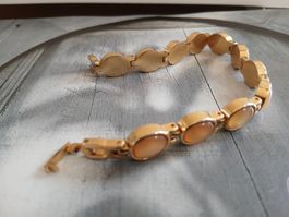 Vintage Armband 17cm Citrin-Cabochons Honigfarben Gold 80 er