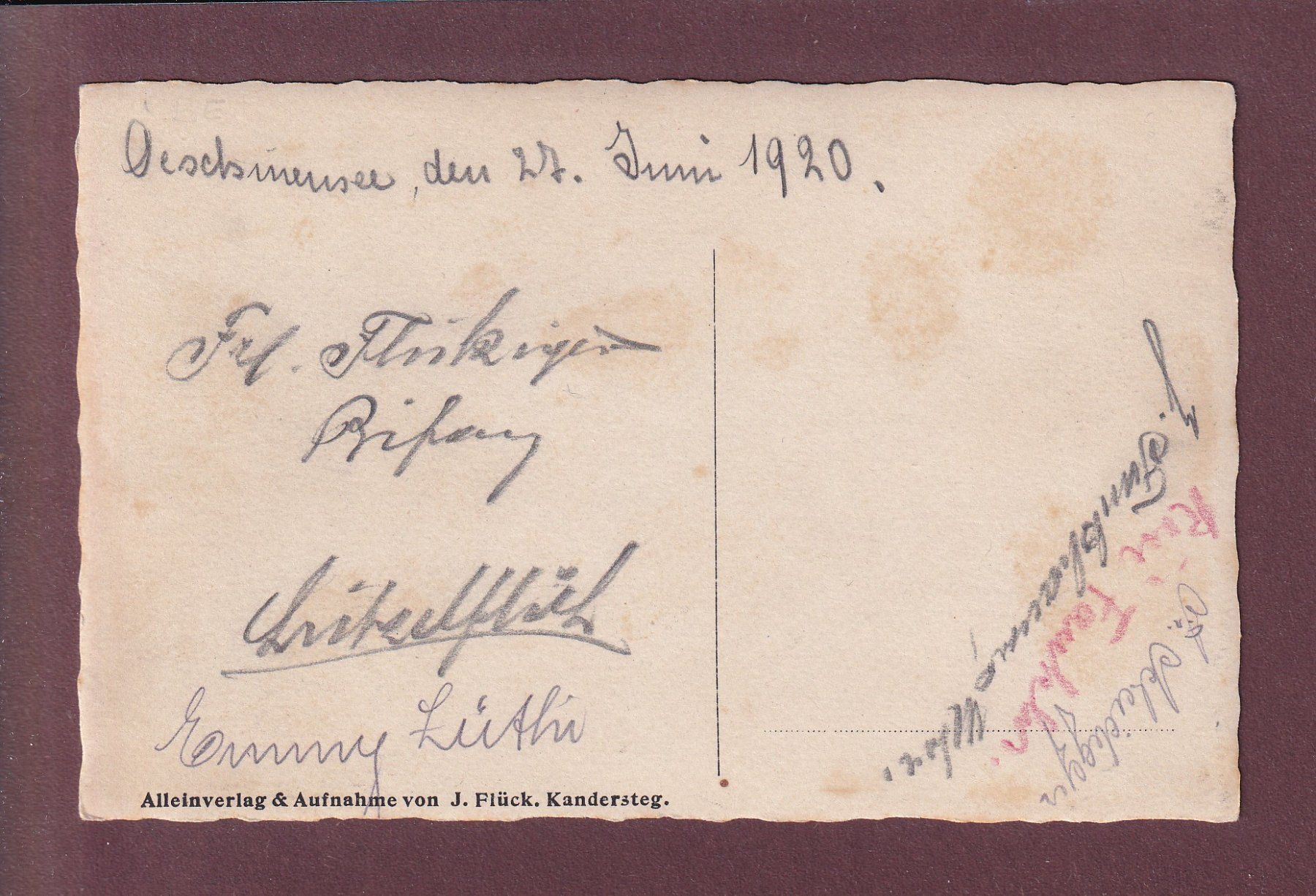 Cartoline postali: OESCHINENSEE - 1920 - J. Flück – Usato da Pully venduto da nicecards 1