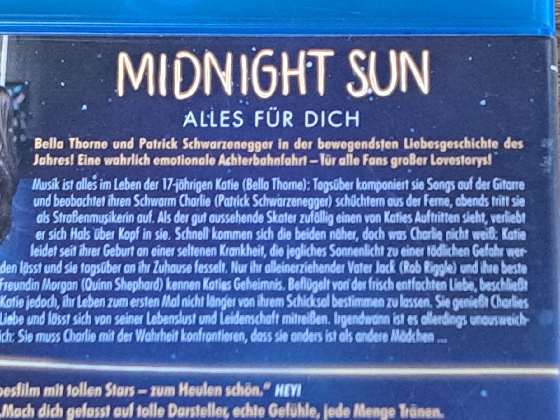 Tutti i DVDs: Blu-Ray Midnight Sun mit Bella Thorne Patrick Schwarzenegger – Nuovo (secondo la descrizione) da Unterseen venduto da Kanica 2