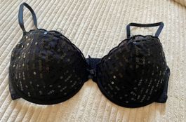 H&M Pailletten BH Schwarz Glitzer Unterwäsche Underwear 75B