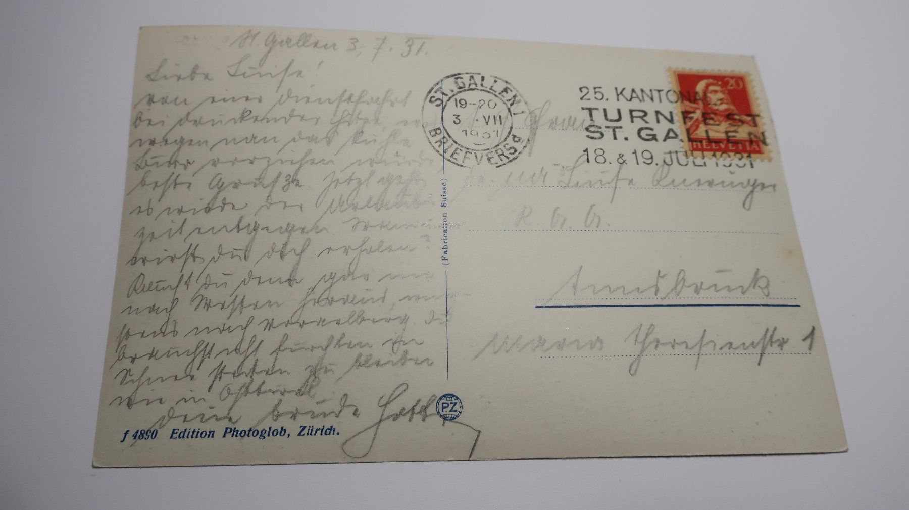 Ansichtskarten: St. Gallen mit Säntis  1931 – Gebraucht aus Cormoret von Pascalll2001 3