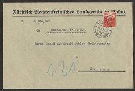 Brief Liechtenstein 1934 Vaduz Mauren Dienstmarke Kat. 125.-