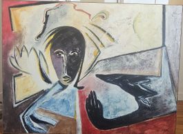 Tableau peinture abstraite visage occasion artiste vupillot