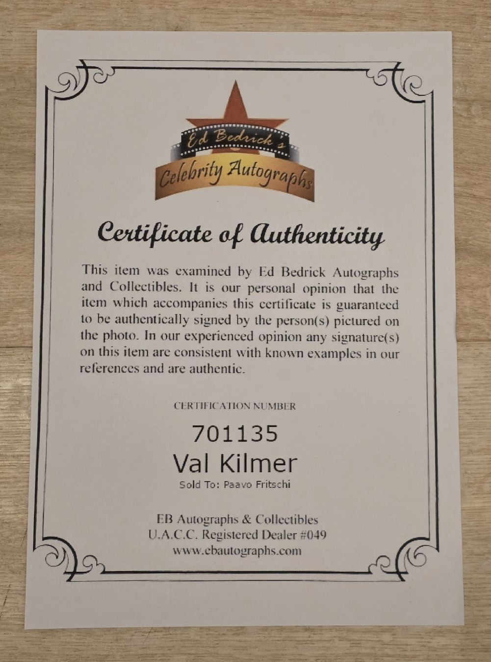 Autogramme: Val Kilmer Signatur – Neu (gemäss Beschreibung) aus Feldbach von gardenmagic 3