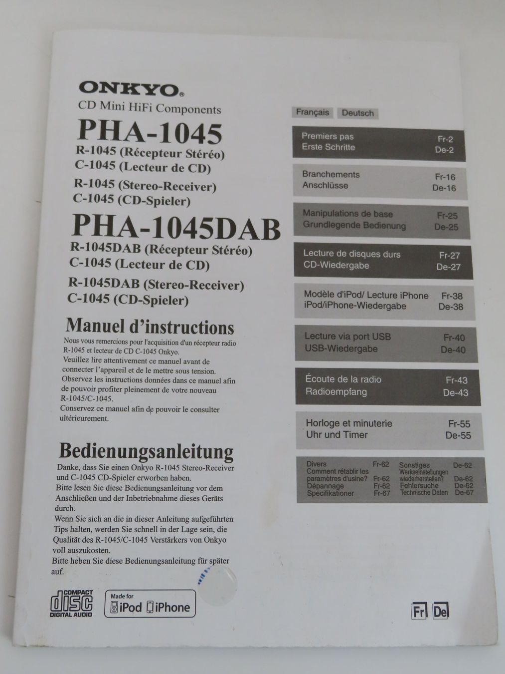 Onkyo Systèmes audio & multimédias: ONKYO Stereoanlage, PHA - 1045DAB – D'occasion à Reinach BL par WBZ-Flohmarkt 2
