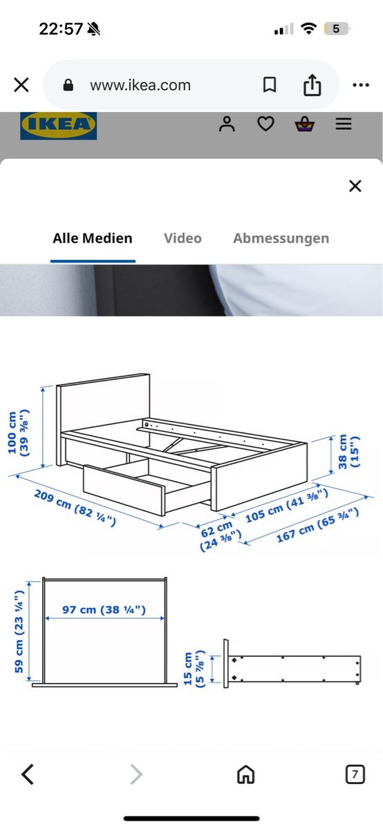 Ikea Lits: Ikea Bett Malm mit Rost u Matratze – D'occasion à Belp par Dschneeb 1