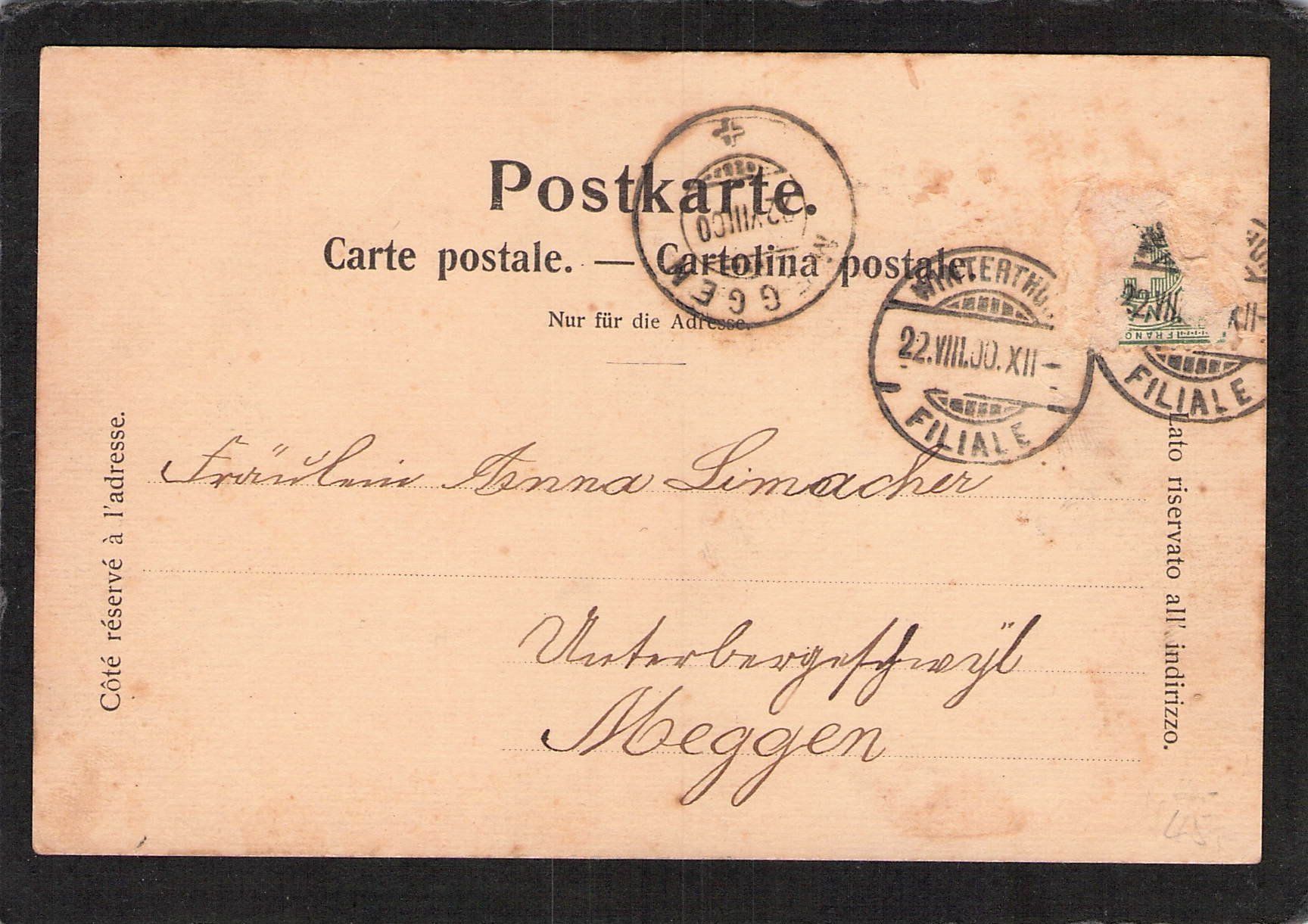 Cartoline postali: Winterthur ZH , Markt , gel. 1900 – Usato da Reichenburg venduto da ibiza18 1