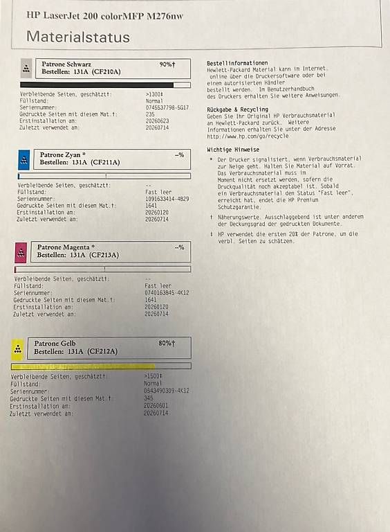 Drucker: HP LaserJet 200 colorMFP M276nw – Gebraucht aus Gurmels von Ronnie74 1