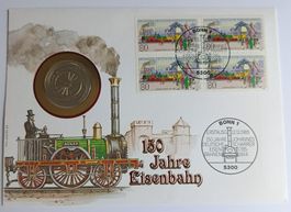 Numisbrief 150 Jahre Eisenbahn mit 5 DM Münze