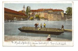 Olten (SO) Altstadt - Holzbrücke - Nachen auf der Aare  1908