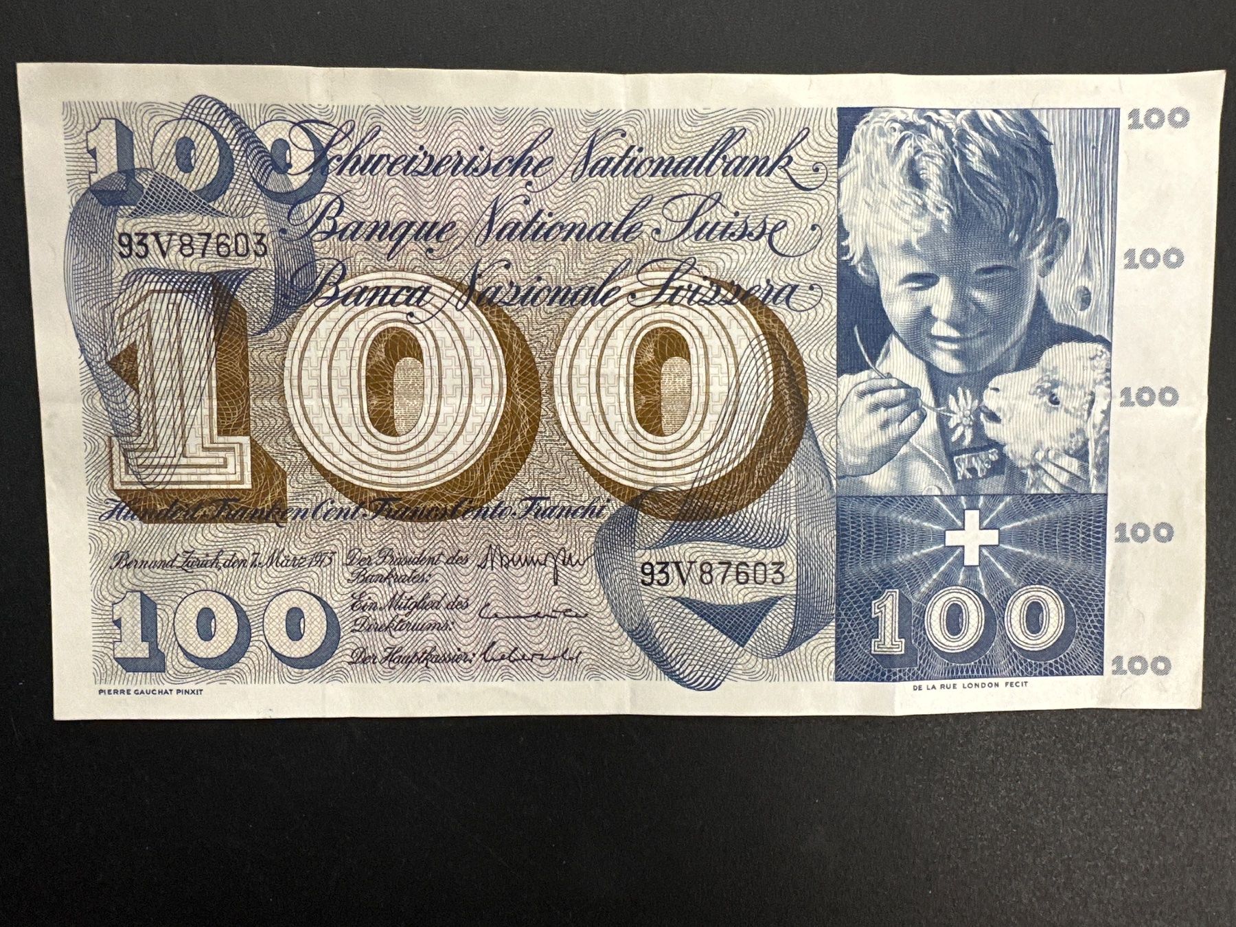 Banconote: 100 Fr.-Note Schweiz 1973 – Usato da Herisau venduto da herau