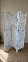 Paravent en bois blanc patiné – 3 panneaux – 170 × 120 cm