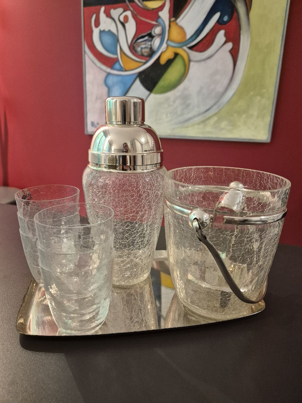 Bicchieri: 50er Jahre Cocktail-Shaker aus Craquele Glas, versilbert – Usato da Baden venduto da mapo1971