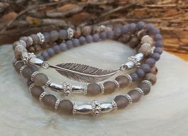 ROSA- Edelsteinarmband - Sterling Silber - beige-hellgrau