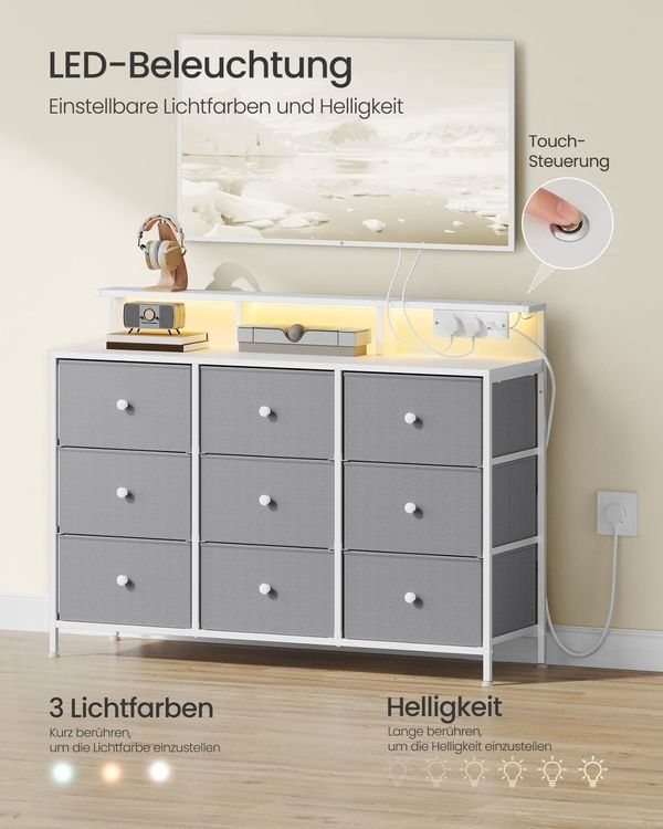 Kommoden: Kommode 9 Schubladen LED Steckdose 114x84 cm MELIOR – Neu und originalverpackt aus Lachen SZ von MAMORU-MOEBEL 2