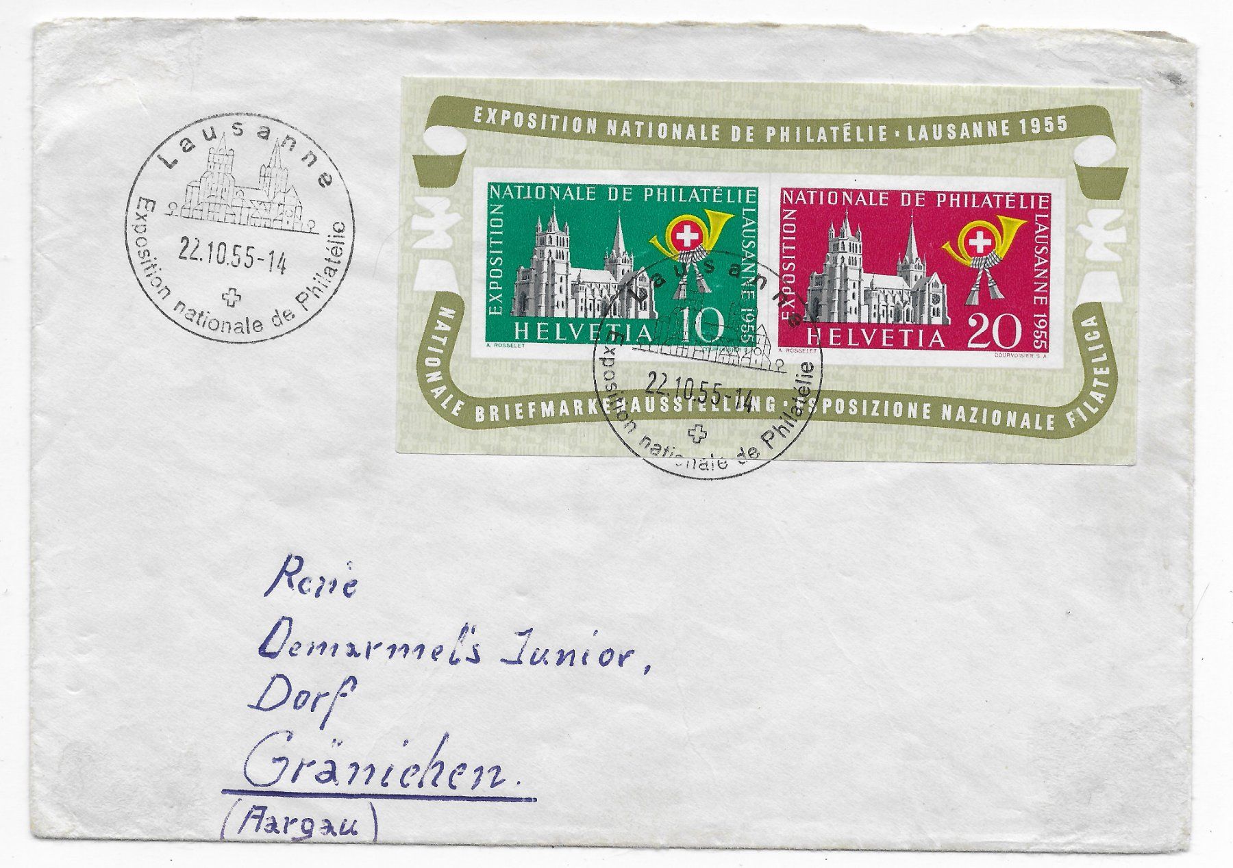 Tutti i francobolli: Block Lausanne 1955 auf Brief – Usato da Hefenhofen venduto da Richsalz