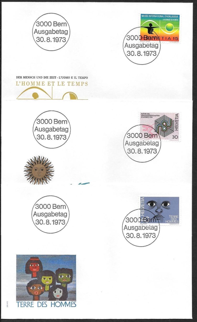 Tutti i francobolli: 3 FDC 545-547 Serie Einzelmarken ET 30.8.1973 – Nuovo (secondo la descrizione) da Olten venduto da clotaldi
