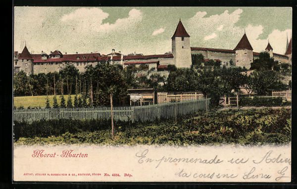 Cartoline postali: AK Morat-Murten, Blick auf das Schloss – Usato da Berlin venduto da bartko-reher