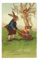Fröhliche Ostern - Hase transportiert Eier - Buchfink  Litho