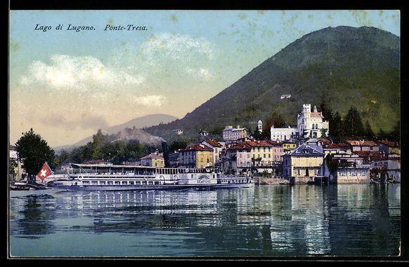 Cartoline postali: Ponte-Tresa, Lungolago con battello e vi – Usato da Berlin venduto da bartko-reher