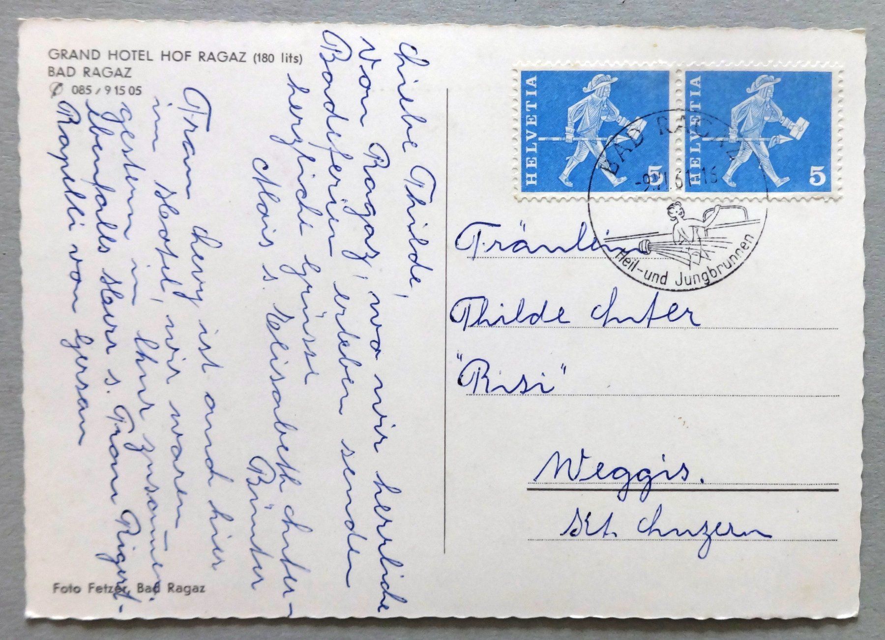 Cartoline postali: Grand Hotel Hof Ragaz, Bad Ragaz – Usato da Fétigny venduto da Billy2miny 1