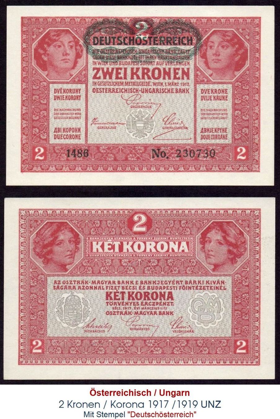 Banconote: 2 Kronen 1917/1919 UNZ – Nuovo (secondo la descrizione) da Flamatt venduto da samowarow