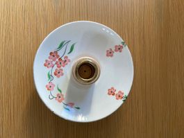 Bougeoir vintage en céramique avec motif floral printanier