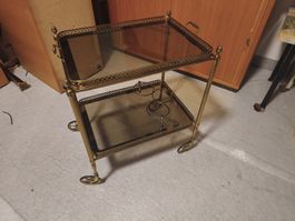 Servierwagen Messing Glas Rauchglas Vintage