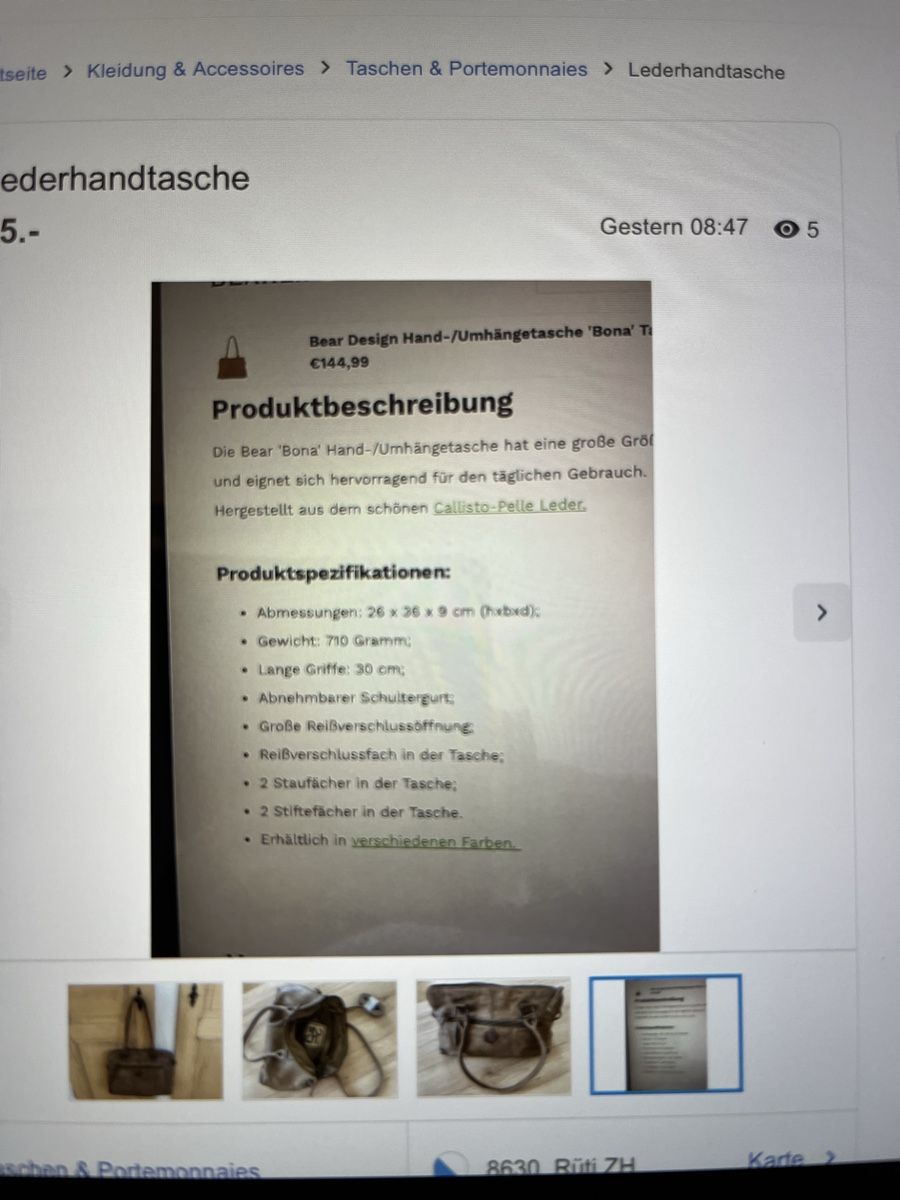 Sacs femmes: Neuwertige baer lederhandtasche – Neuf (Voir description) à Rüti ZH par isrula 3