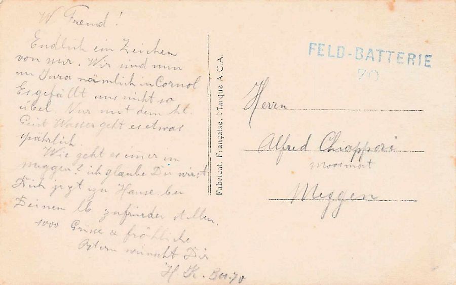 Cartoline postali: Militär-Romantik, FELD-BATTERIE 70, Feldpost – Usato da Frauenfeld venduto da POML 1