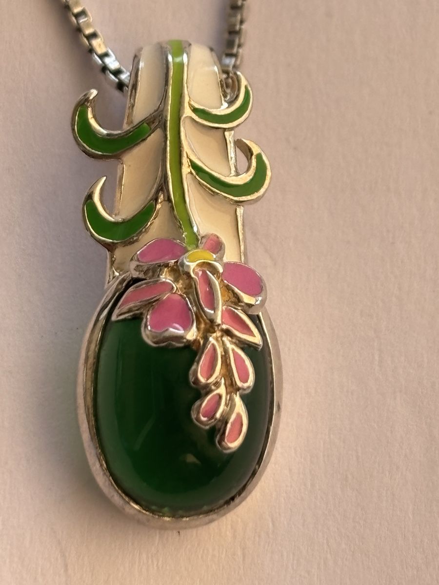 Catenine: Collier mit Anhänger, Silber800 , Emaille, Stein, Sigal – Usato da Langnau am Albis venduto da flusspflege 4
