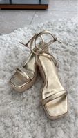 MNG Gold Metallic Espadrille Platform Sandals Size 36