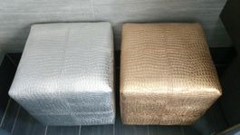 lot de 2 poufs en similicuir doré & argenté, neufs
