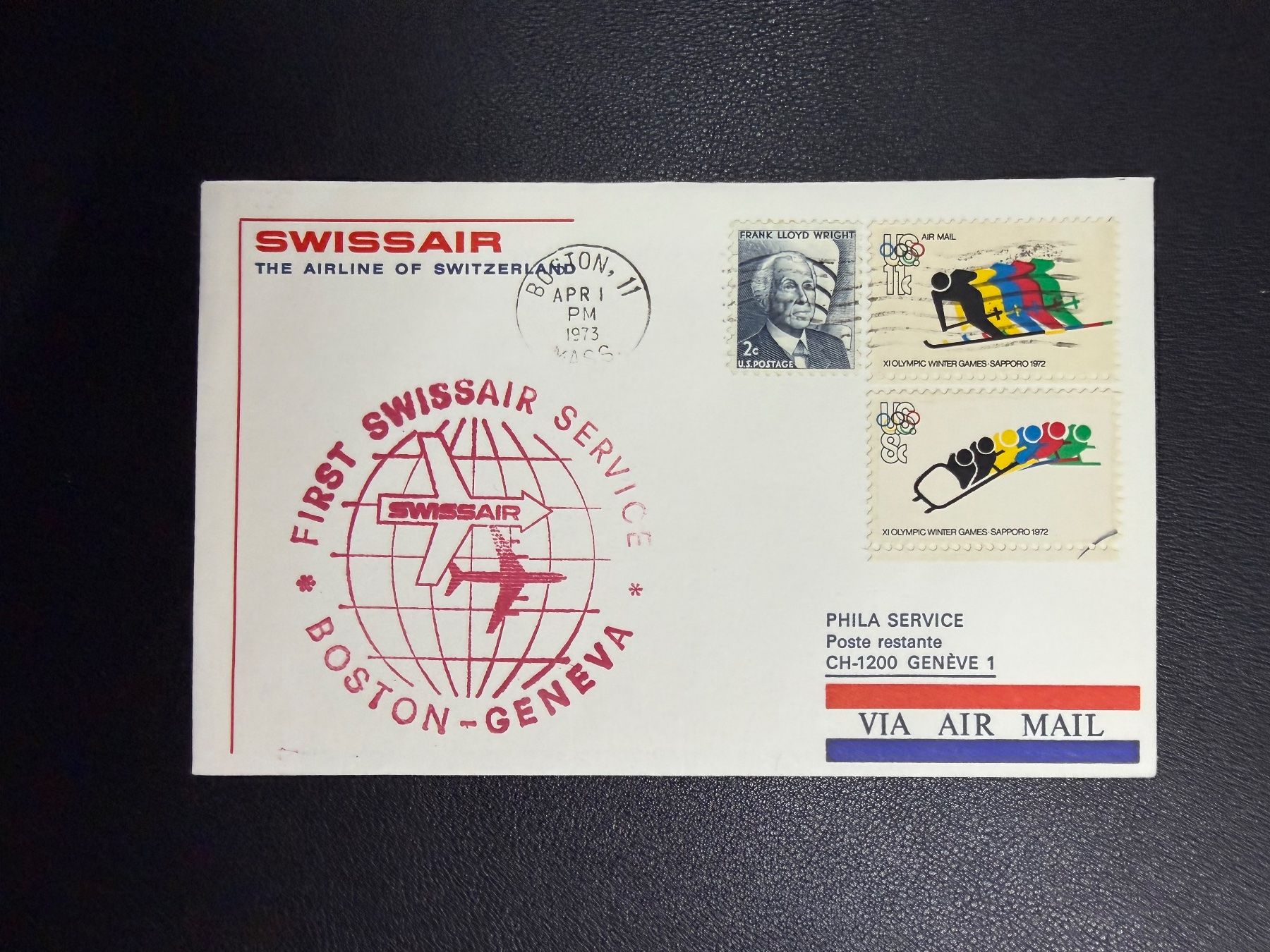 Tutti i francobolli: Swissair Erstflugbrief Boston-Genf 1973 – Usato da oberrüti venduto da jeanmei