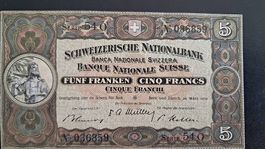 5 Franken Tell, 1952 (neu-ungefaltet)