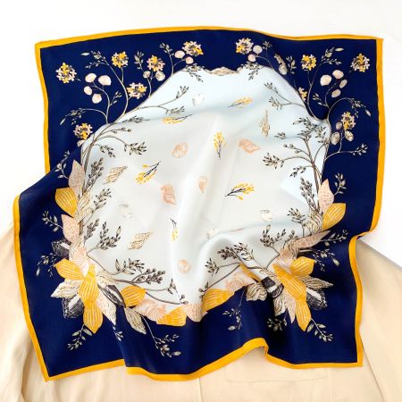 New 53cm 100% Silk Scarf, Florals Seashells Silk Neck Scarf