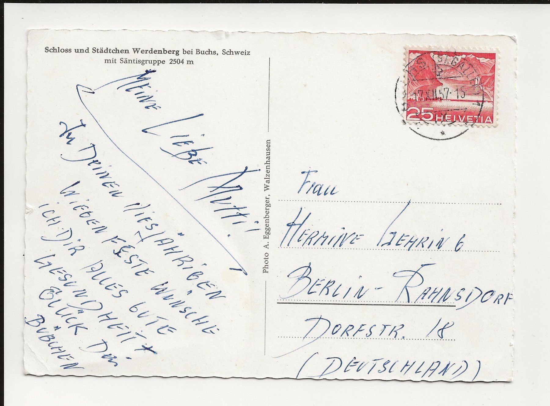 Cartoline postali: AK 1957 Schloss und Städtchen  Werdenberg – Usato da Greifensee venduto da 315WDO 1
