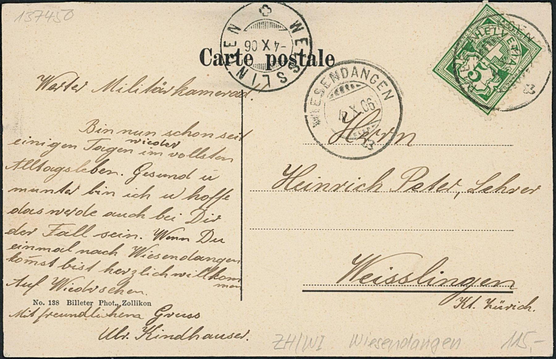 Cartes postales: ZH Wiesendangen – D'occasion à Schindellegi par leecollect 1