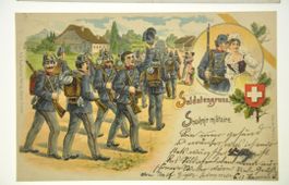 Litho-Ansichtskarten Soldatengruss Jahr 1902