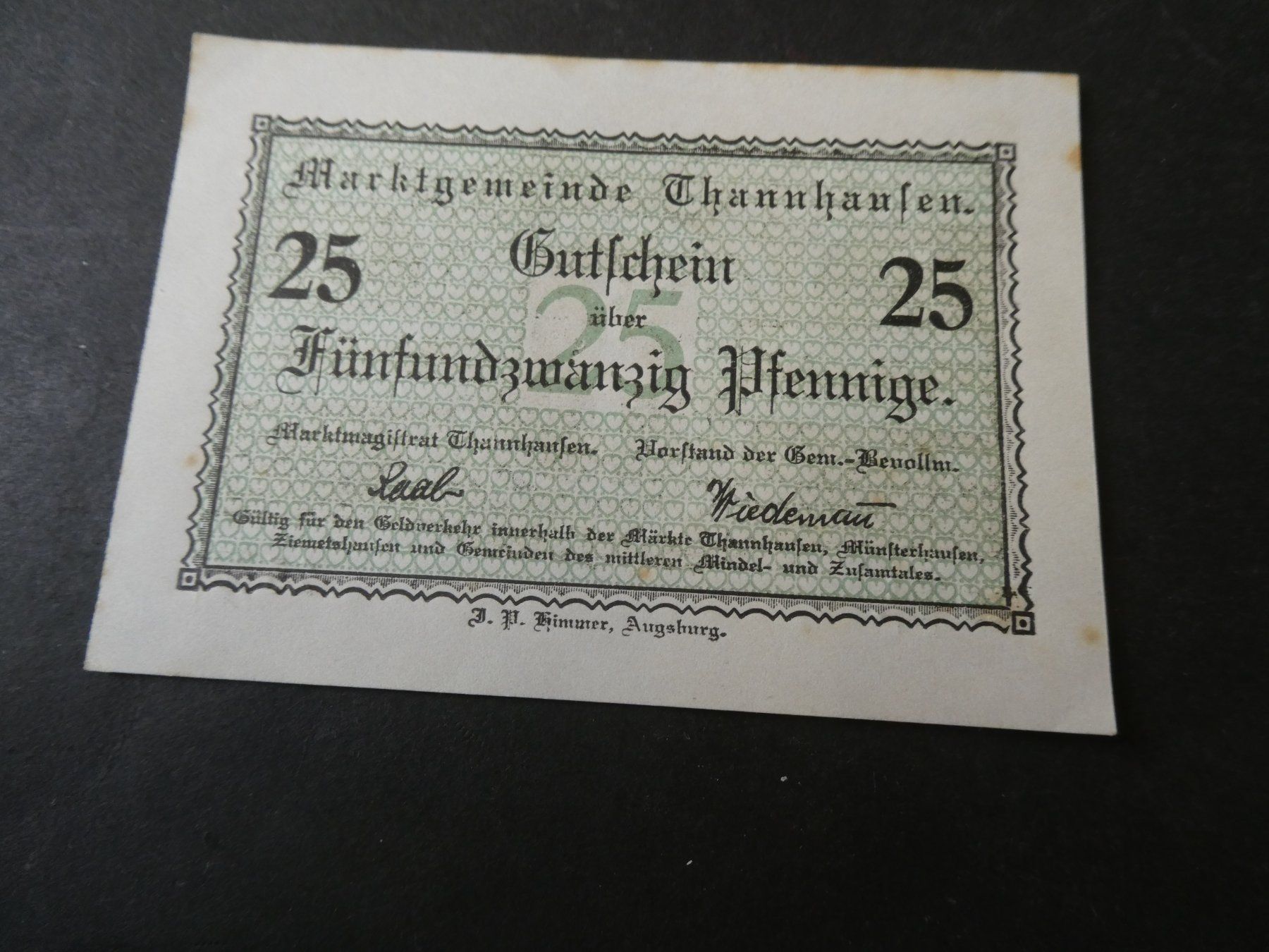 Banconote: Dt. Reich, Thannhausen, Notgeldschein – Usato da Hinterforst venduto da Rohusri
