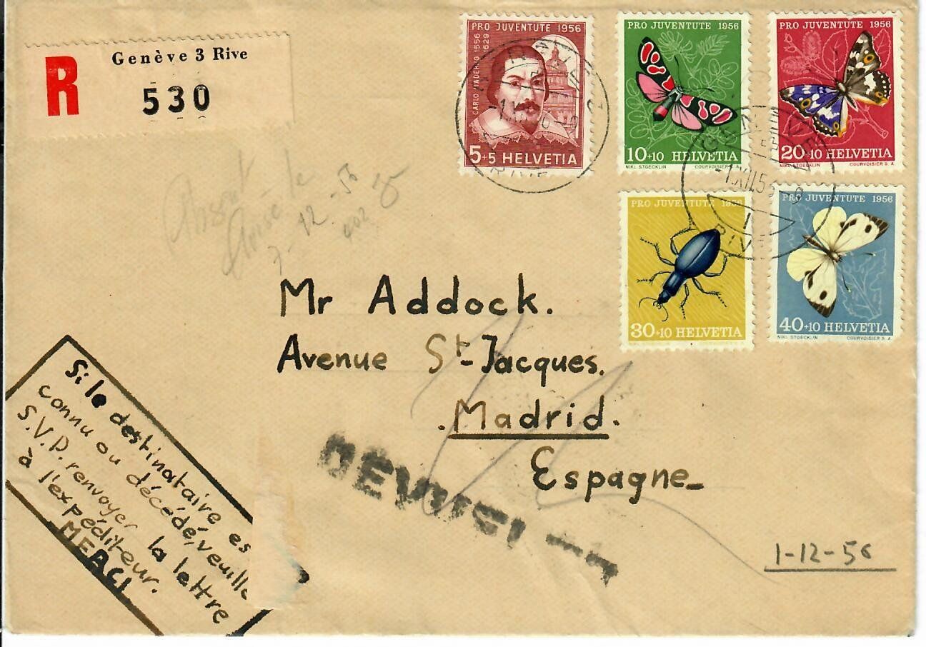 Tutti i francobolli: R - Brief Genf nach Madrid 1956 – Usato da Hochdorf venduto da Ziegel-16