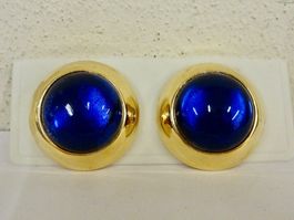 Vintage Ohrclips Clips Ohrschmuck Blau Gold 70er 80er Jahre