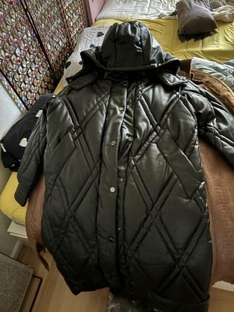 Guess Damen Winterjacke Mantel Kunstleder Gr. Lschwarz