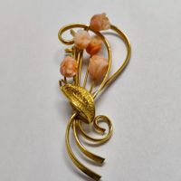 Vintage Filigran Brosche – Geschnitzte Korallen Rosen Knospe